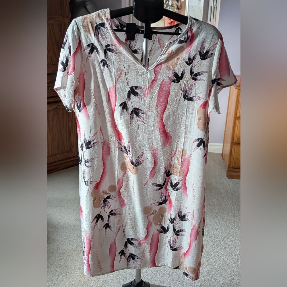 Floral Pink and Black Midi Dress